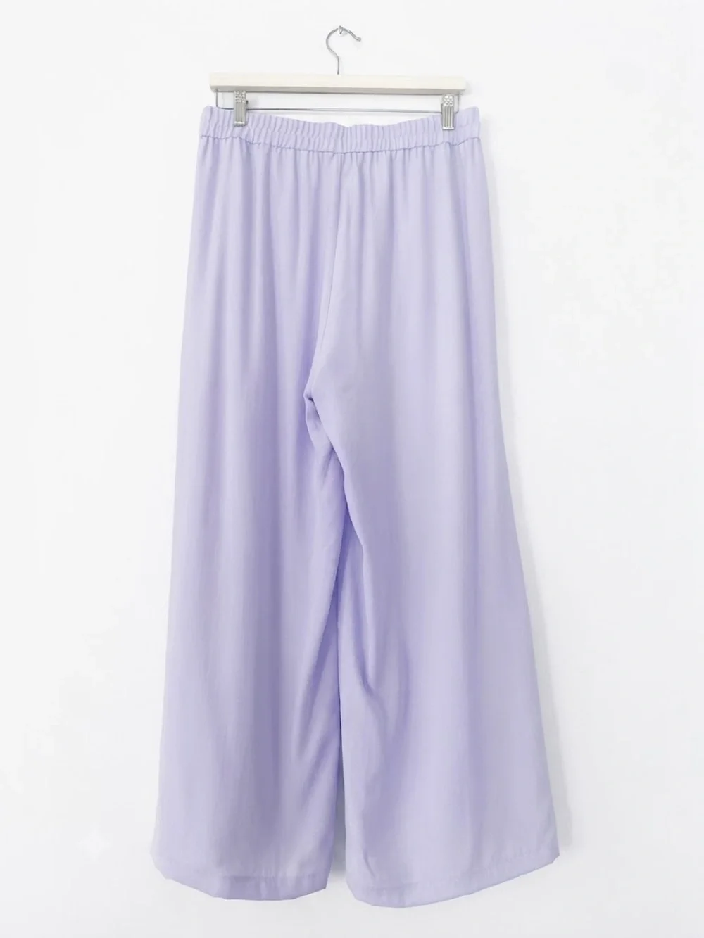 Eileen Fisher Soft Lavender Silk Pull-On Wide Pants Sz M Elastic Waist Feminine - Picture 3 of 6